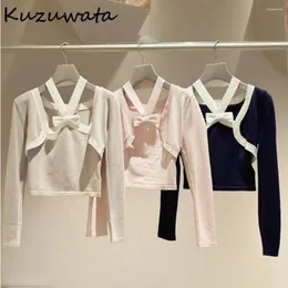 Kvinnors stickor kuzuwata söt panelen båghalter set sling casual v hals långärmad lapptäcke cardigan japan stickad all-match kostymer jumper