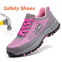여성용 안전 신발 강철 발가락 운동화 천자 가벼운 부츠 암컷 핑크 작은 크기 240510