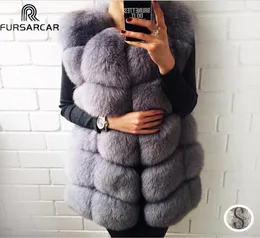 Fursarcar 70 cm Długość prawdziwej kamizelki Fox Fur for Women Oryginalne skórzane płaszcze zimowe żeńskie lis futra luksusowa odzież wierzchnia dostosuj CX204883378
