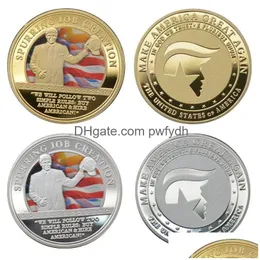 Artes e artesanato Os Estados Unidos da América Trump 2024 em relevo três -isionais comemorativos de moedas de ouro entrega de garden home gard gif dhtui
