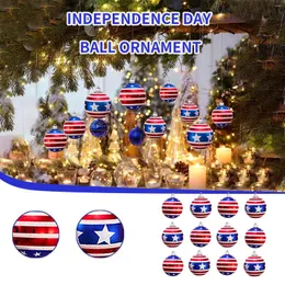 Estatuetas decorativas 12pcs American Bandle Tree Decoration Bolas Ornamentos de férias para o dia 4 de julho Decorações de festas do Dia da Independência