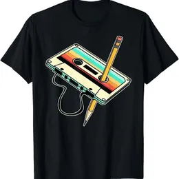 80年代のカセットテープペンシル1980年代レトロビンテージスローバックミュージックTシャツメンズ衣料品TシャツCAMISETAS 240506