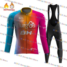 Team Burgos Winter Cycling Jersey Set Fleece Long Sleeve MTB Bike Road Ropa Clothing 240511