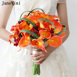 Wedding Flowers Janevini Orange Pu Calla Lily Bouquet for Bride Pography Ramo de novia boda vintage sztuczna sztuczna ślubna
