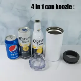 NUOVO 16OZI 4 in 1 Sublimation Cambutrino in bianco lattine di più radiatore Koozie in acciaio inossidabile inossidabile boccone a tazza tazza di coperchio dritto