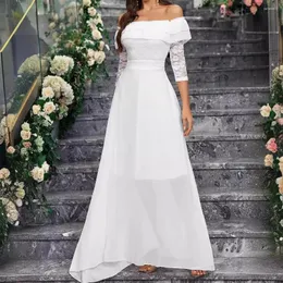 Partykleider Frauen weißes Kleid sexy gerade Schulter elegant Spitze mittelschlärm Chiffon Bohemian Slim Garden Hochzeit Brautjungfer