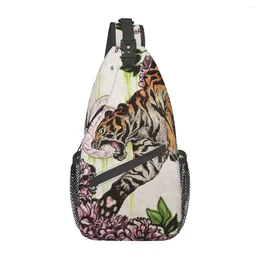 Backpack Tiger Flower Shoulder Bags Chinese Print Modern Chest Bag Men Motorcycle Outdoor Sling Phone Small