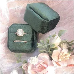 Pudełka biżuterii Veet Ring Box Otgokalne podwójne opakowanie wisiorek z odłączoną pokrywką do propozycji ceremonia zaręczynowa Drop Deliv Dhn4i
