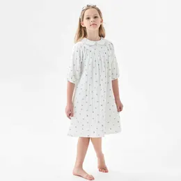 Платья для девочек летние печатные белые хлопковые платья для детей и девочек в возрасте от 3 до 16 лет модной пижамы 3/4 с хлопковым платьем для детей и подростков D240520