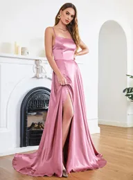 Rosa Brautjungfernkleider Eine Linie Spaghetti Front Split Long Maid of Honor Gowns Hochzeit Gastparty Abend Kleid CPS3026 0520