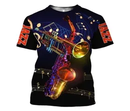 Jazz Tshirt 3D Print Sax Sax Guitar Clarinet Mens Tshirt Classic Music Instruments с коротким рукавом хип -хоп повседневный футбол 2207065520396