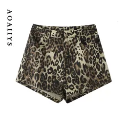 Aoaiiys Leopard Print Shorts for Women Denim Short Pants Button Vintage Upuścił Zippers Chic Summer Jean Shorts Y2K Streetwear 240520