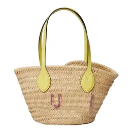 Grass Weaving Beach Bag Tote Bag Designer Handbag Summer Weekend Shoulder Bag Vegetable Basket Large Capacity Hand Woven Multicolor Resin Glass Letter Travel Totes
