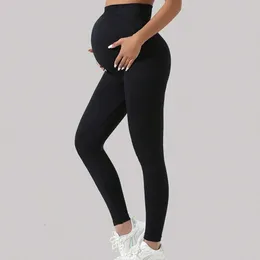 Neue Schwangerschaft hohe Taille Leggings dünne Mutterschaftskleidung für schwangere Frauen Bauchunterstützung gestrickt Leggins Körper Shaperhose L240520