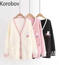 Mulheres de manga longa de outono de Korobov Mulheres de suéteres doces V Jumper femme kawaii maconha sueter mujer outwear 2108099539001