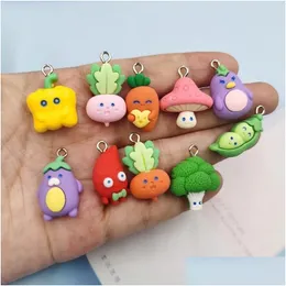 Charms 10Pcs Kawaii Cartoon Resin Vegetable Carrot Mushroom Bean Eggplant Pendants For Earring Bracelet Keychain Jewelry Making Drop Dhil3