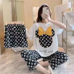 3pcs/Set Frauen Kleidung schwanger Pamas Sommer Neue außerhalb weiblicher Kurzärmeler-Cason-einfacher O-Neck-Cartoon niedliche Homewear L2405