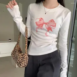Magliette da donna in stile coreano Sister soft Sister Fashion Bowknot Slip Slim Slip Women Casual O-Neck T-shirts Woman Tops Chic Tees