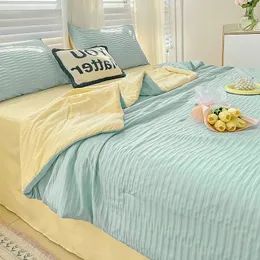 Koreanischer Stil Seersucker Waschen Baumwollsommer Quilt Vierköpfig Set Bare Sleeping Quilt Summer Decke Airable Cover 240510