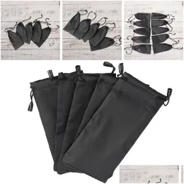 Jewelry Pouches, Bags Pouches 10Pcs No Nuisance Cloth Solid Colour Black Bag Fashion Sunglasses Portable Eyeglasses Soft Dstring Drop Dhbqz