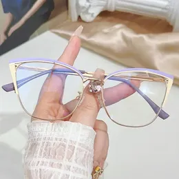 Sunglasses Fashion Cat-eye Frames Women's Multi-color Splicing Metal European And American Color-changing Anti-blue Glasses