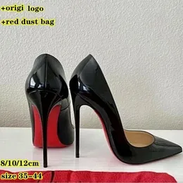 Tasarımcı Kadın Yüksek Topuk Ayakkabı Kırmızı Parlak Dipler 6cm 8cm 10cm 12cm İnce Topuklu Siyah Çıplak Patent Deri Kadın Pompalar Kırmızı Süet Torbalı 34-44