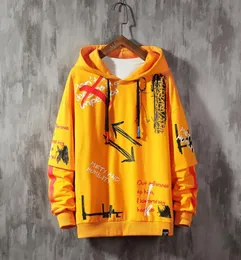 Streetwear Autumn Graffiti Bluza Mężczyzna HARAJUKU JAPIN STYL HIP HOP Żółta z kapturem Mężczyznę 2816981