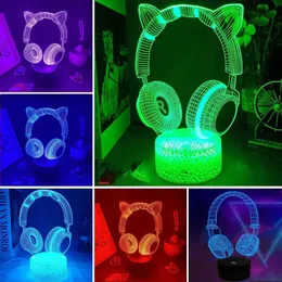 FANDS SHADES Новые наушники 3D Illusion Night Light Hearset Установка настольная лампа Cool Game Console Decor Light for Kids Рождественский подарок Y240520C14L