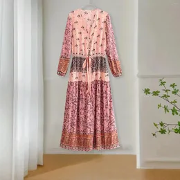 Abiti casual abiti da stampa floreale a maniche lunghe da donna bohémien retrò v collo napone midi chiffon vestidos para mujer