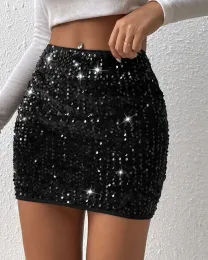 Sparkling In Sequins Embellished Sequined Straight Mini Skirt Elasticated Waistband With Slip-On Closure Cps3042 520 0520