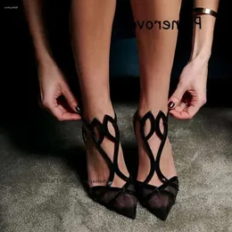 Сплошные сетки сетки сетчатой ​​сандалии патентная кожа тонкая высокая каблука Женская обувь глобальная пряжка летняя вечеринка 345