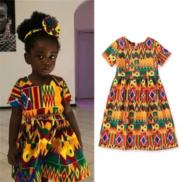 Flickans klänningar förskola baby flicka klänning dashiki afrikansk stil tryckt kort ärm prinsessan fest klänning 2024 sommar babykläder 1 2 3 4 5y D240520