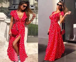 Polka Dot Vintage Long Dress Maxi Dress Ladies de Festa v Neck Evening Party Club Elegancki bohemian sukienka 5497305