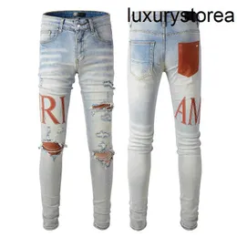 Новые дизайнерские джинсы Mens Hip-Hop Fashion Zipper Washable Letter Jeans Retro Fashion Mens Design Motorcycle Cycling Slim Jeans Размер 28-40. {Категория}