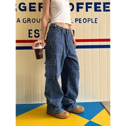 American Tooling Retro Striped Proste dżinsy Mężczyźni i kobiety ulicy wielopapośnikowe Szycie luźne spodnie