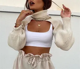 Women039s maglieria blsqr Donne Turtleneck Sexy Crop Mite 2022 Fashion Ladies Lantern Sleeve Chic Streetwear Solid1433971