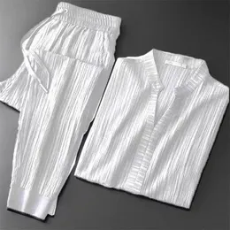 الرجال الصيفي وضعوا البسيطة الصلبة الصلبة للملابس الرياضية صاخب طية سراويل طويلة بدلة غير رسمية للمكتب رجالي.