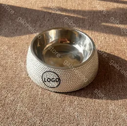 Designer Pet Diamond Tigela de cachorro Aço inoxidável logotipo clássico One Bowl Dual Propósito Corgi Teddy Schnauzezer Tableware Cat Dog Water Bowl Comida Dog.
