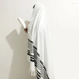 Sciarpe 140x190 cm Sciame di preghiera Israele Strisce argento neri Tallit Gadol Tzitzit per lavaggio e ferro da regalo di ferro mitzvah 55x74 "