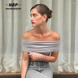 Zbiorniki damskie Neonbabipink Off Rame Crop Tops Summer Women 2024 Gray Sexy Sleveless t Shirts French Style Woman Clothing N85-Ag11