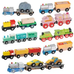 Diecast Model Cars New Wooden Train Set Inertial Push Train Compatible With All Wooden Train Tracks Wooden Toys For Boys And Girls Y240520Q0PL