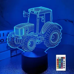 Lampor nyanser traktor bil 3d nattljus tonåring rum dekoration 3d illusion lampa sovrum bordslampa för pojkar barn baby julklapp y240520e5s3