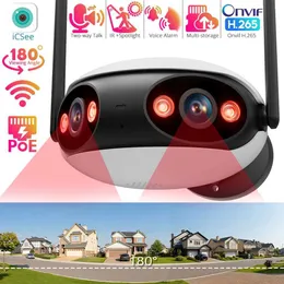 Trådlösa kamerasatser 2K WiFi Säker utomhuskamera med dubbla lins 180 Ultra Wide Viewing Vinkel 4MP Color Night Vision Two-Way Intercom Poe IP Camera J240518