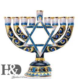 Titulares de vela H D Hanukkah Painte a mão portador de esmalte Chanukah Menorah Temple Estrela hexagonal de David Candlesticks 9 Branch Home Drop DHCZV