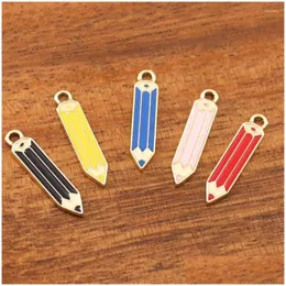 Charms 10Pc Cartoon Crayon Pencil School Supplies Metal Enamel Pendant For Earring Necklace Keychain Diy Jewelry Making Drop Deliver Dhvz8
