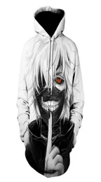 2021 NOVA VENDA TOKYO GHOUL 3D Capuz de impressão Ken Kaneki Capuz branco Japão Anime Cool Sweethirts Jaqueta Tops Q08147448551