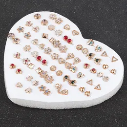 1236 Pairs Fashion Women Girls Resin Plastic Crystal Diamante Flower Stud Earrings Set Random Style Gold Color Jewelry 240511