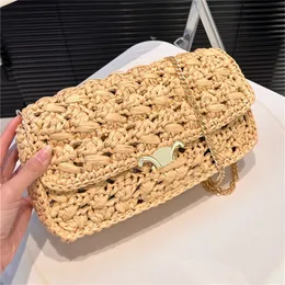 Cadeia de palha feminina Bolsa de designer de crochê de crochê de palha de palha pequena bolsa de telefone pequeno 2024