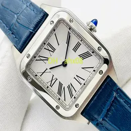 Ad es. Dumont WSSA0022 WSSA0023 43 38mm Swiss Quartz Loves Watch Mens Womens Ladies Watch Wear Case Silver Diar Dial Roman Marker Blue209W 3005