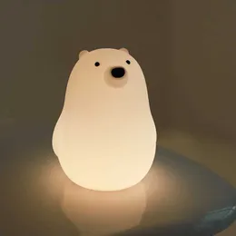 Lamps Shades Childrens silicone cute little white bear pat light soft sleep bedside light bedroom eye protection small night light Y240520X4RR